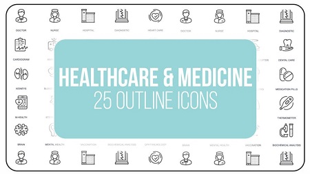 MotionArray - Healthcare And Medicine 25 Outline Icons After Effects